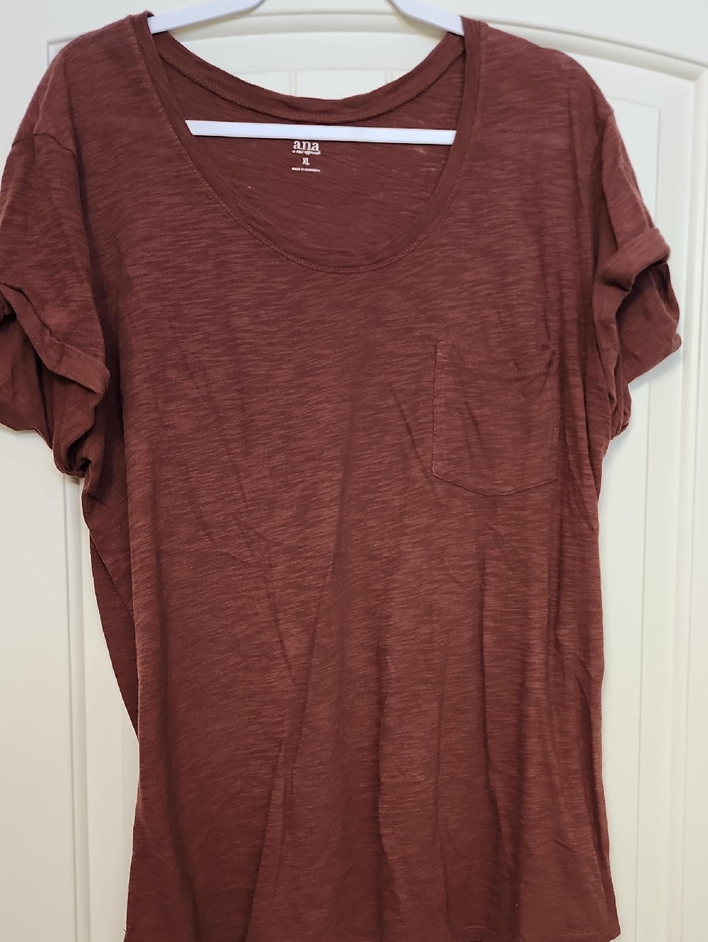 a.n.a Women's Short Sleeve Pocket Tee in Rust Brown